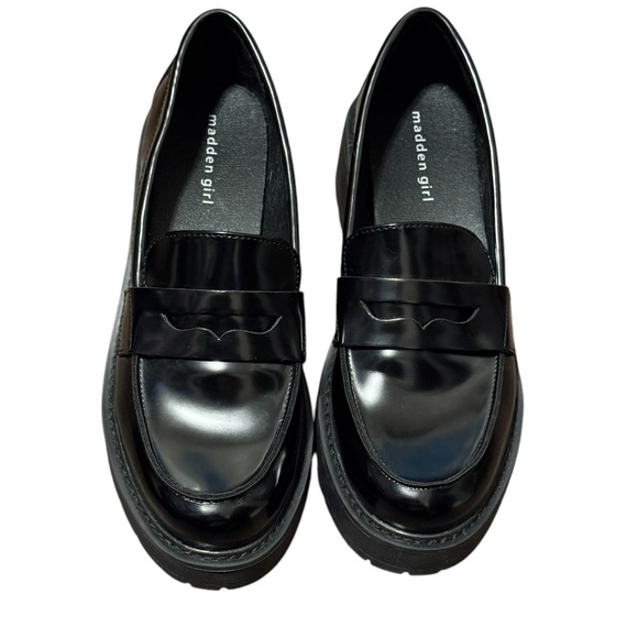 Madden Girl Shoes - Madden Girl Heather Slip On Chunky Loafers Size 8.5 Black